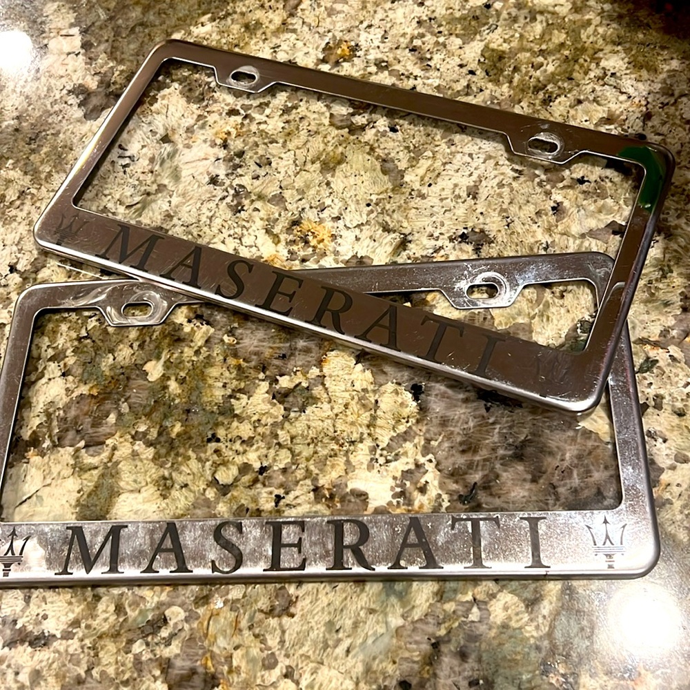 Maserati Stainless Steel Chrome Mirror Finished License Plate Frame Holder Set 2